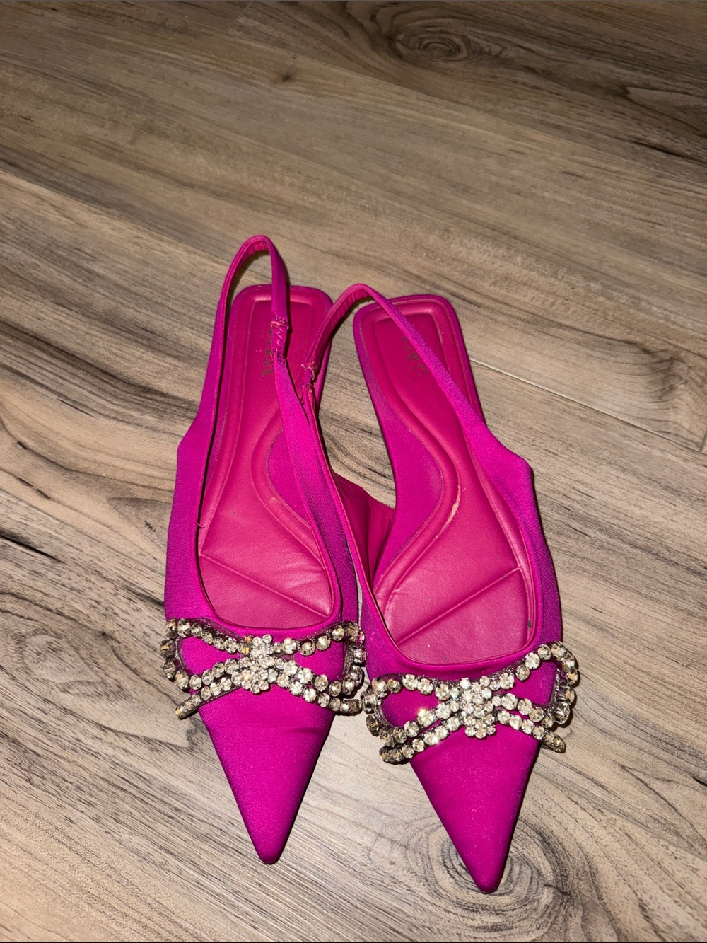 Zara Fuchsia Slingback Pointed-Toe Flats with Crystal Bow